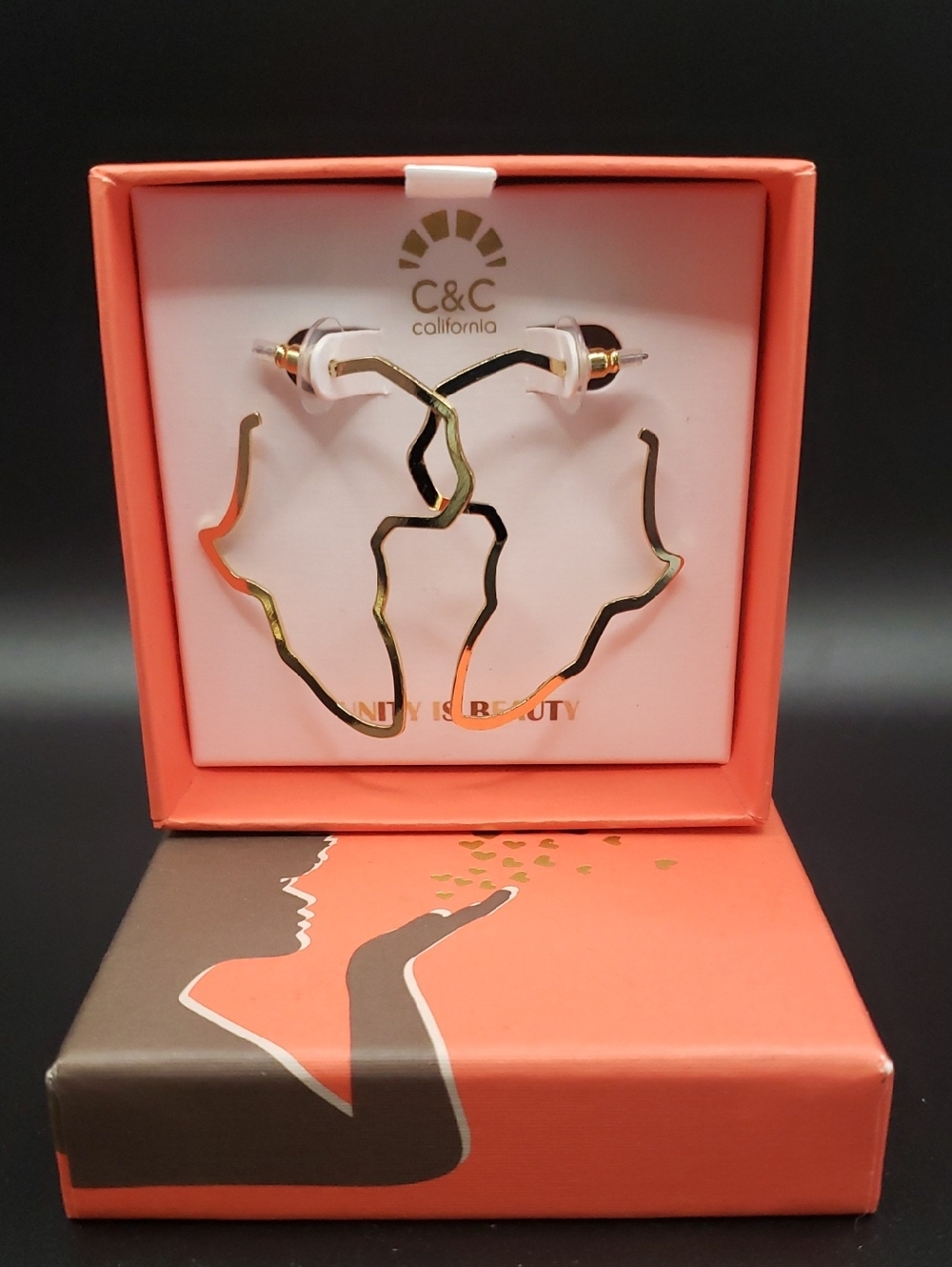 C&C California Gold Sculpted Africa Outline Hoop Earrings